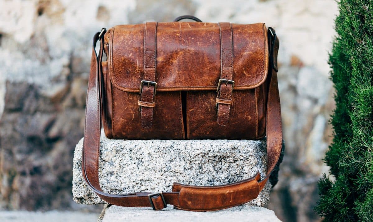 Brown leather messenger bag